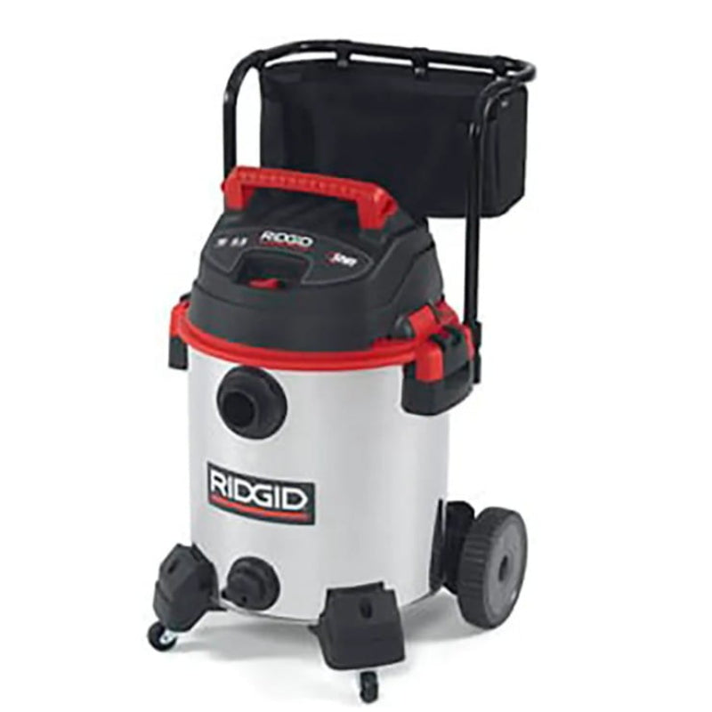 Front view of the RIDGID 1610RV stainless steel commercial wet dry vacuum