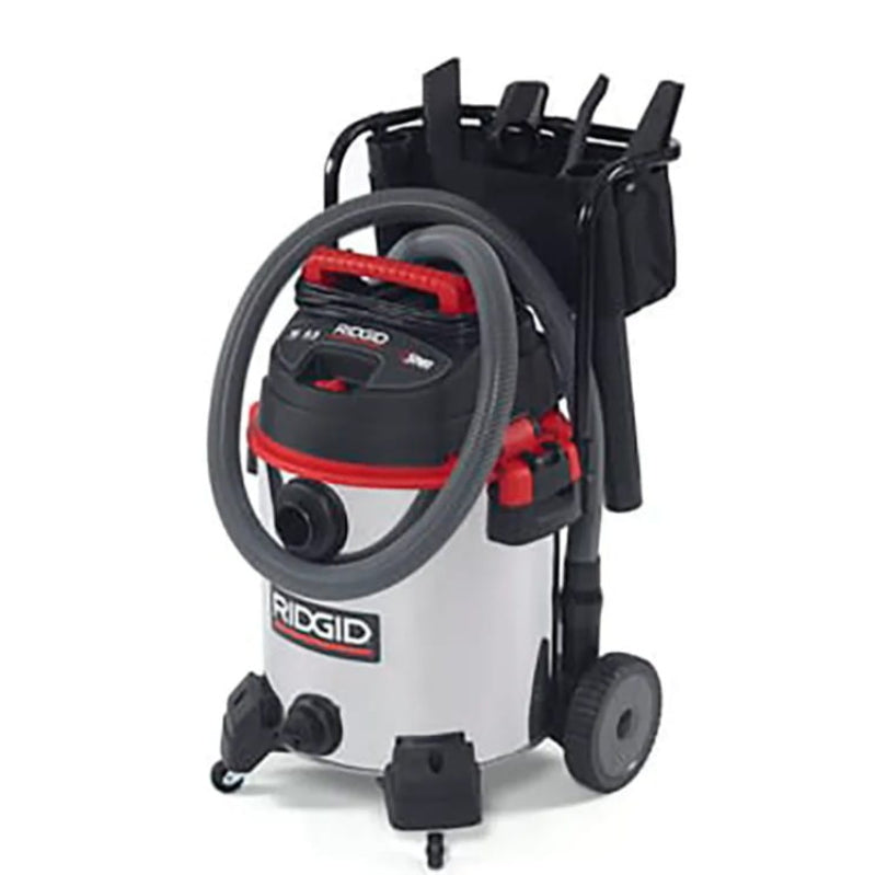 Side profile of the RIDGID 1610RV commercial vacuum with integrated accessory storage