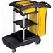 Rubbermaid high capacity commercial cleaning cart with storage bins for janitorial supplies, housekeeping, and facility maintenance