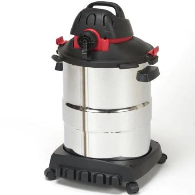 Rear angle of Shop-Vac SVX2 12 Gallon 5.5 HP stainless steel wet dry vacuum cleaner