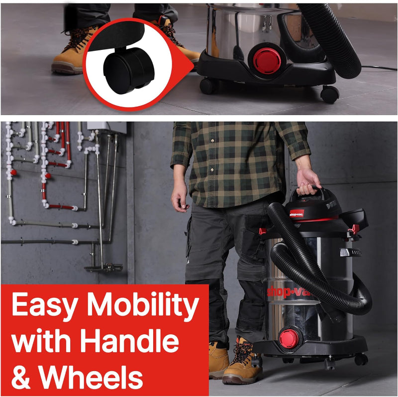 Shop-Vac SVX2 wet dry vacuum with easy mobility handle and wheel system