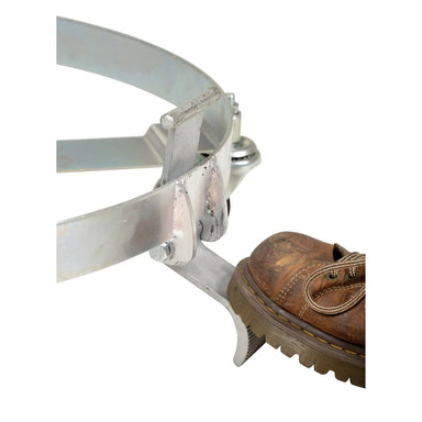 Close-up of the foot-operated tilt lever on the Vestil DRUM-QUAD-H-TLT drum dolly